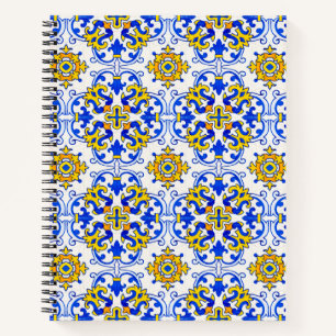Blue Yellow Portuguese Azulejo Seamless Pattern Notebook