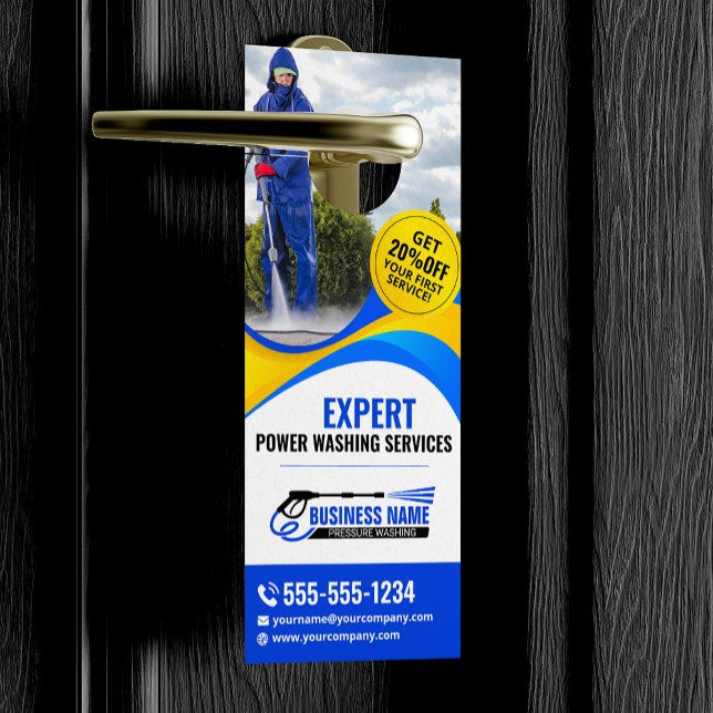 Blue Yellow Pressure Washing House Clean Services Door Hanger (Creator Uploaded)