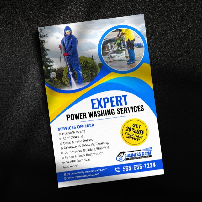 Blue Yellow Pressure Washing House Clean Services Flyer (Creator Uploaded)