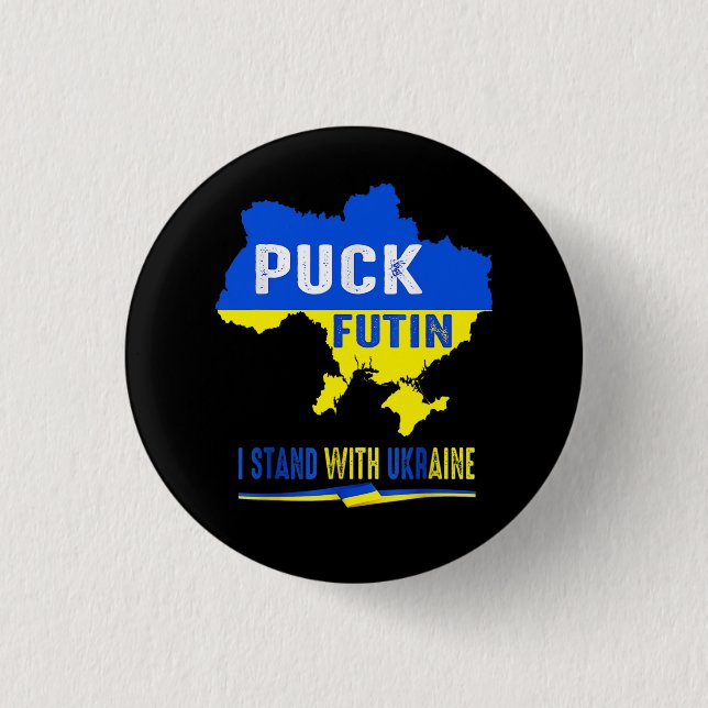 BLUE & YELLOW PUCK FUTIN UKRAINE COUNTRY 3 CM ROUND BADGE (Front)