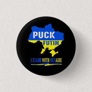 BLUE & YELLOW PUCK FUTIN UKRAINE COUNTRY 3 CM ROUND BADGE