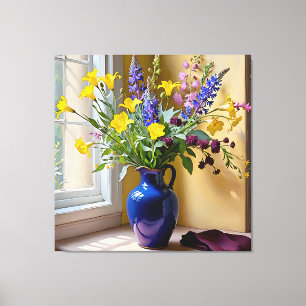 Blue Yellow Purple Blooms Art Canvas Print