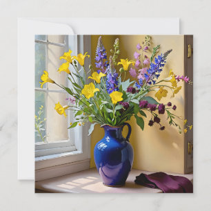 Blue Yellow Purple Blooms Art Holiday Card