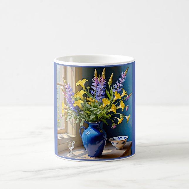 Blue Yellow Purple Bouquet Art Coffee Mug (Center)