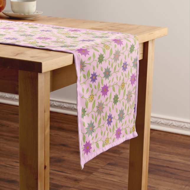 Blue, Yellow, Purple & Green Floral Pattern Short Table Runner (In Situ)