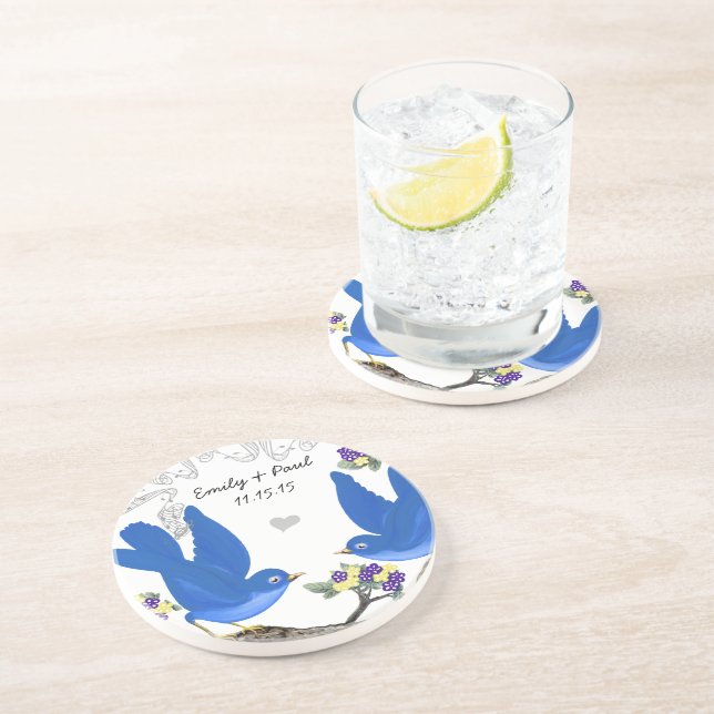 Blue & Yellow & Purple Vintage Love Birds Coasters (Side)