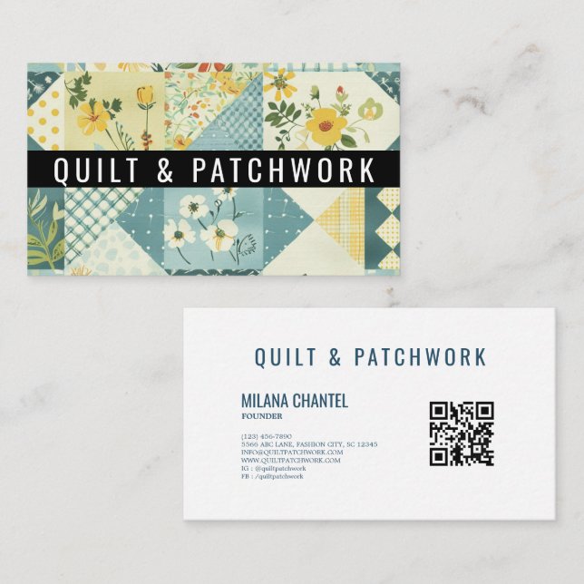 Blue Yellow Quilt Patchwork Handmade Clothing  Business Card (Front/Back)