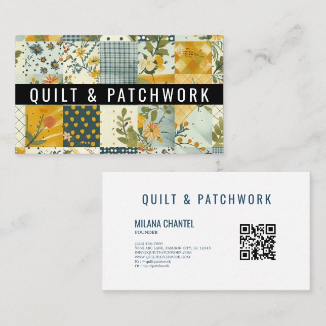 Blue Yellow Quilt Patchwork Handmade Clothing  Business Card (Front/Back)