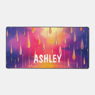 Blue Yellow Rain Drops Watercolor Colorful Desk Mat