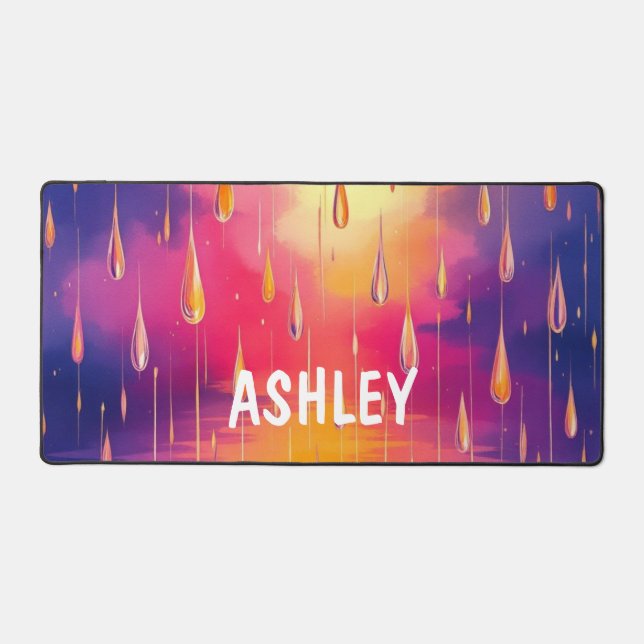 Blue Yellow Rain Drops Watercolor Colourful  Desk Mat (Front)