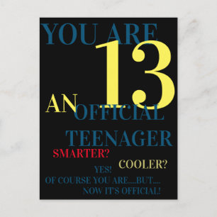 Blue Yellow Red 13 Official Teenager Boy Birthday Postcard