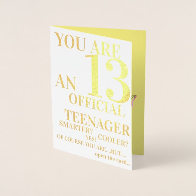 Blue Yellow Red 13th Official Teenager Birthday Foil Card (Front)