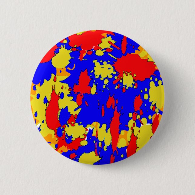 Blue Yellow Red Abstract Paint Splatters 6 Cm Round Badge (Front)
