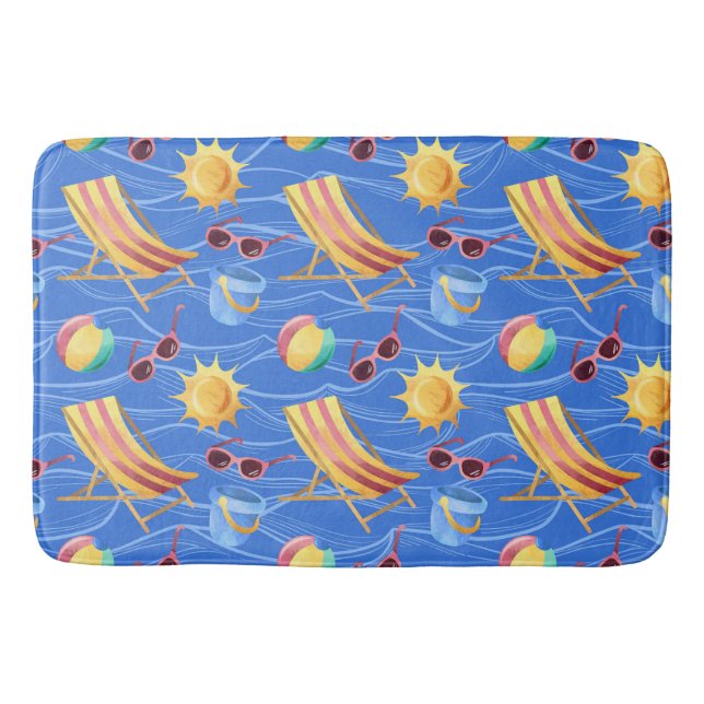 BLUE YELLOW RED BEACH CHAIRS BALLS TOYS BATH MAT (Front)