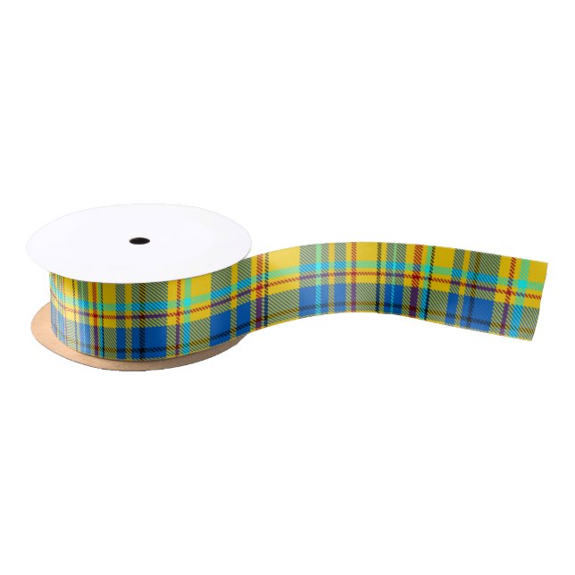 Blue, Yellow, Red Plaid Chequered pattern, Tartan Satin Ribbon (Spool)