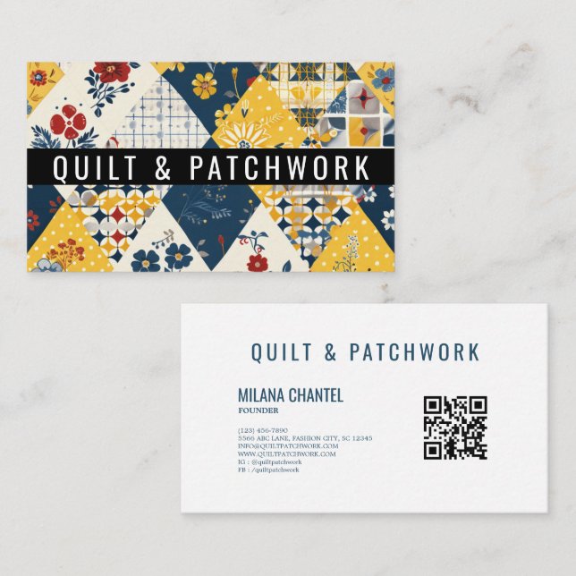 Blue Yellow Red Quilt Patchwork Handmade Clothing  Business Card (Front/Back)