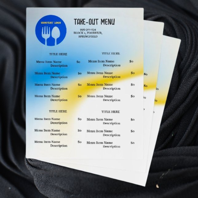 Blue, Yellow Restaurant Take Out Menu with QR Code (Creator Uploaded)
