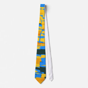 Blue Yellow Retro Painting Abstract Art Tie