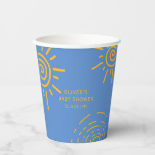 Blue Yellow Retro Ray Of Sunshine Baby Shower Paper Cups