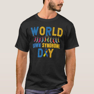 Blue Yellow Ribbon Socks World Down Syndrome Aware T-Shirt