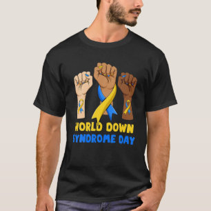 Blue Yellow Ribbons Hands Together World Down Synd T-Shirt