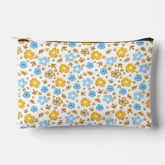 Blue Yellow Rustic Floral Accessory Pouch