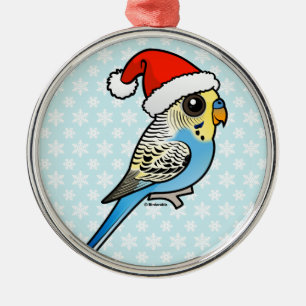 Blue & Yellow Santa Budgie Metal Tree Decoration