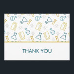Blue Yellow Science Business Logo Thank You Card<br><div class="desc">Simple scientific thank you card for customer appreciation. It appeals to biology, chemistry, physics, medicine or any other science field. The card has a pattern of research laboratory equipment such as test tubes, flasks and glass jars in beautiful yellow and blue colours. To complement the pattern, there are some molecules...</div>