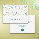 Blue Yellow Science Business Logo Thank You Card<br><div class="desc">Simple scientific thank you card for customer appreciation. It appeals to biology, chemistry, physics, medicine or any other science field. The card has a pattern of research laboratory equipment such as test tubes, flasks and glass jars in beautiful yellow and blue colours. To complement the pattern, there are some molecules...</div>