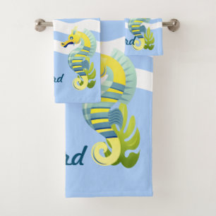Blue & Yellow Seahorse Bath Towel Set