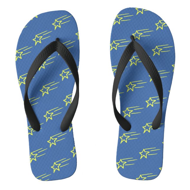 Blue Yellow Shooting Stars Pattern Flip Flops (Footbed)