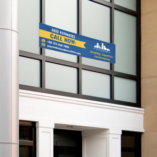 Blue Yellow Small Business Call Now Logo Promo Banner (Outside Building)