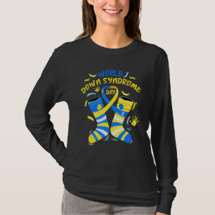 Blue Yellow Sock 21 Awareness Day Ribbon World Dow T-Shirt
