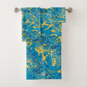 Blue & Yellow Spotted Graphic Abstraction Bath Towel Set