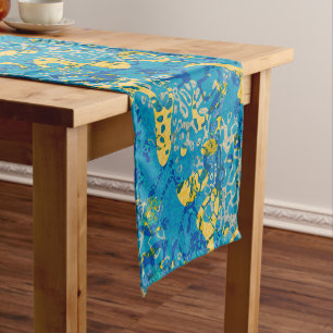Blue & Yellow Spotted Graphic Abstraction Short Table Runner