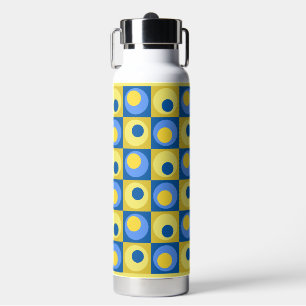 Blue Yellow Square Dot Geometric Design Hot-Cold Water Bottle