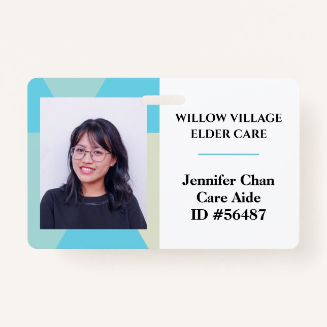 Blue Yellow Staff Employee Name Photo ID ID Badge (Front)