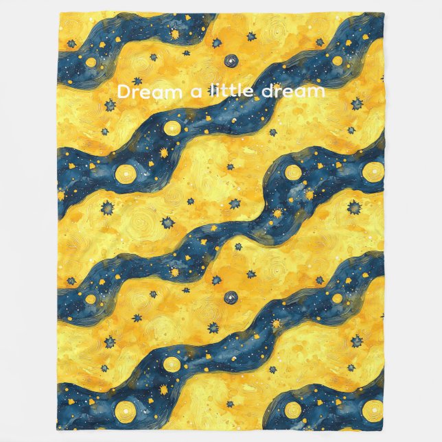 Blue Yellow Starry Sky Fleece Blanket (Front)