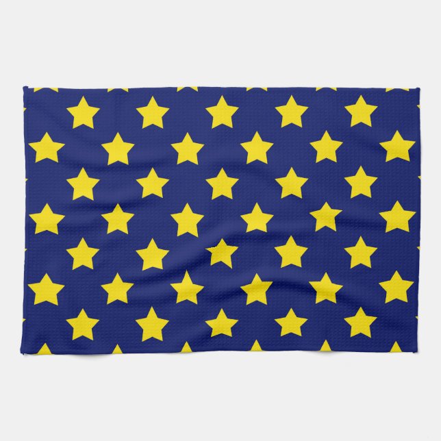 Blue Yellow Stars Pattern Decorative Tea Towel (Horizontal)