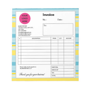 Blue Yellow Stripe Company Business Shop Invoice Notepad