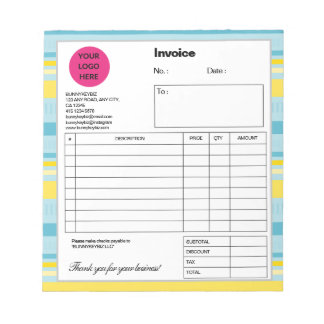 Blue Yellow Stripe Company Business Shop Invoice Notepad