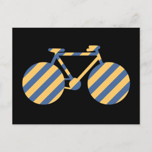 blue & yellow striped bicycle postcard
