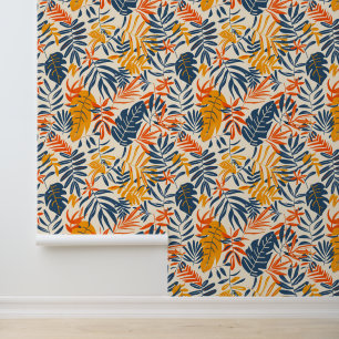Blue Yellow Summer Tropical Palm Leaves Wallpaper