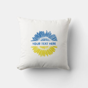 Blue/yellow sunflower. Custom text. Customisable Cushion