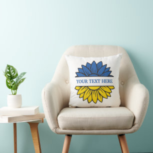 Blue/yellow sunflower. Custom text. Customizable Cushion