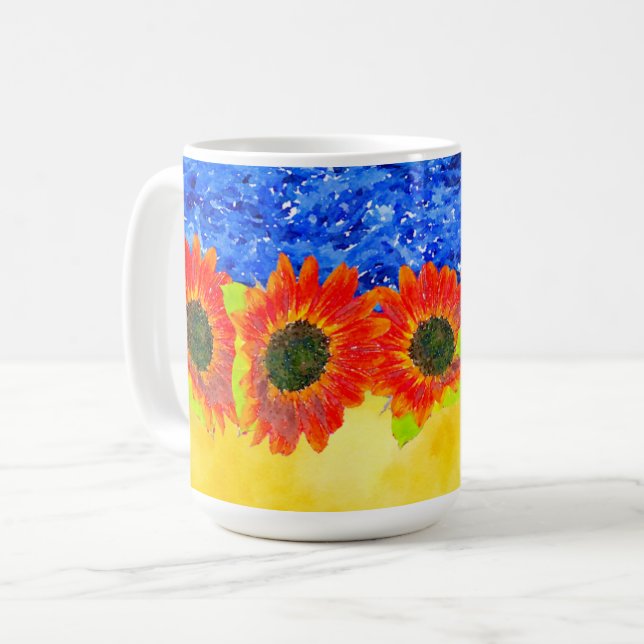 Blue Yellow Sunflower Ukraine themed  Coffee Mug (Front Left)