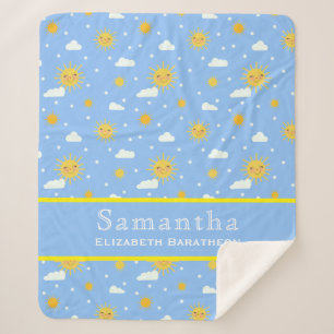 Blue & Yellow Sunshine Sky Personalized Name Sherpa Blanket