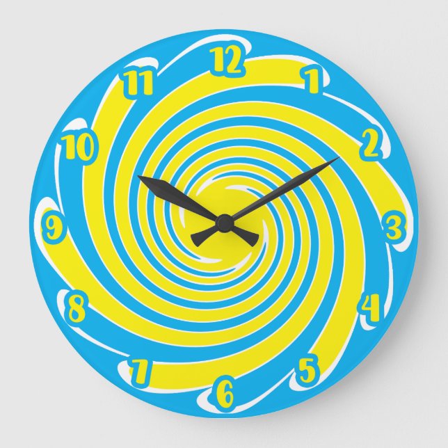 Blue & Yellow Swirl Large Clock (Front)