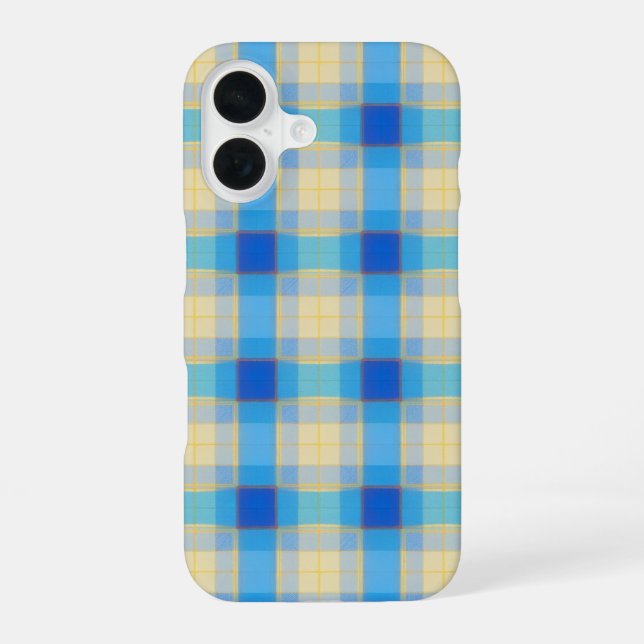 Blue & Yellow Tartan Check Fresh Plaid iPhone 16 Case (Back)