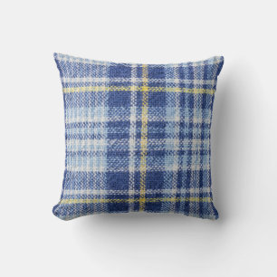 Blue Yellow Tartan: Fashionable Plaid Cushion